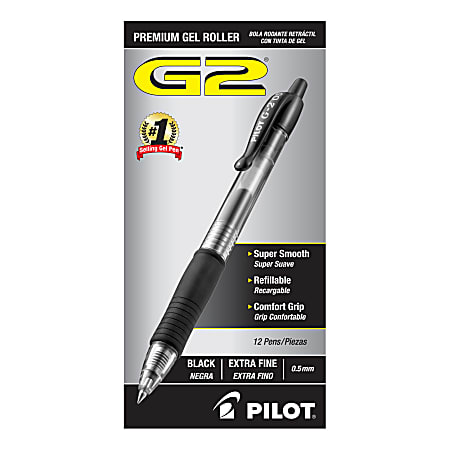 Pilot G2 Retractable XFine Gel Ink Rollerball Pens Extra Fine Point 0.5 mm  Black Ink Pack Of 12 Pens - Office Depot